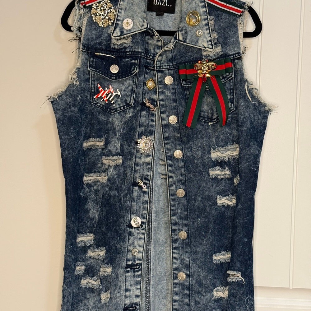 Custom distressed denim vest